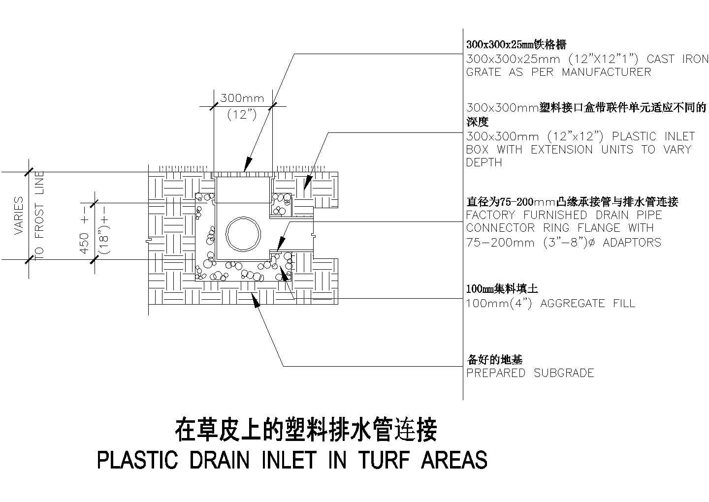 某精细草皮上的塑料排水管连接CAD参考图