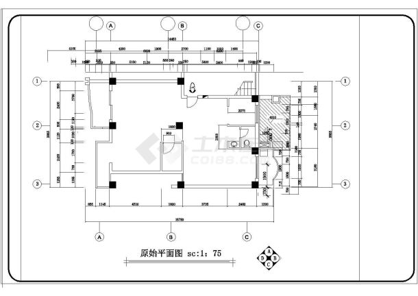 完整室内家装设计平面cad施工图（附原始户型图）-图二