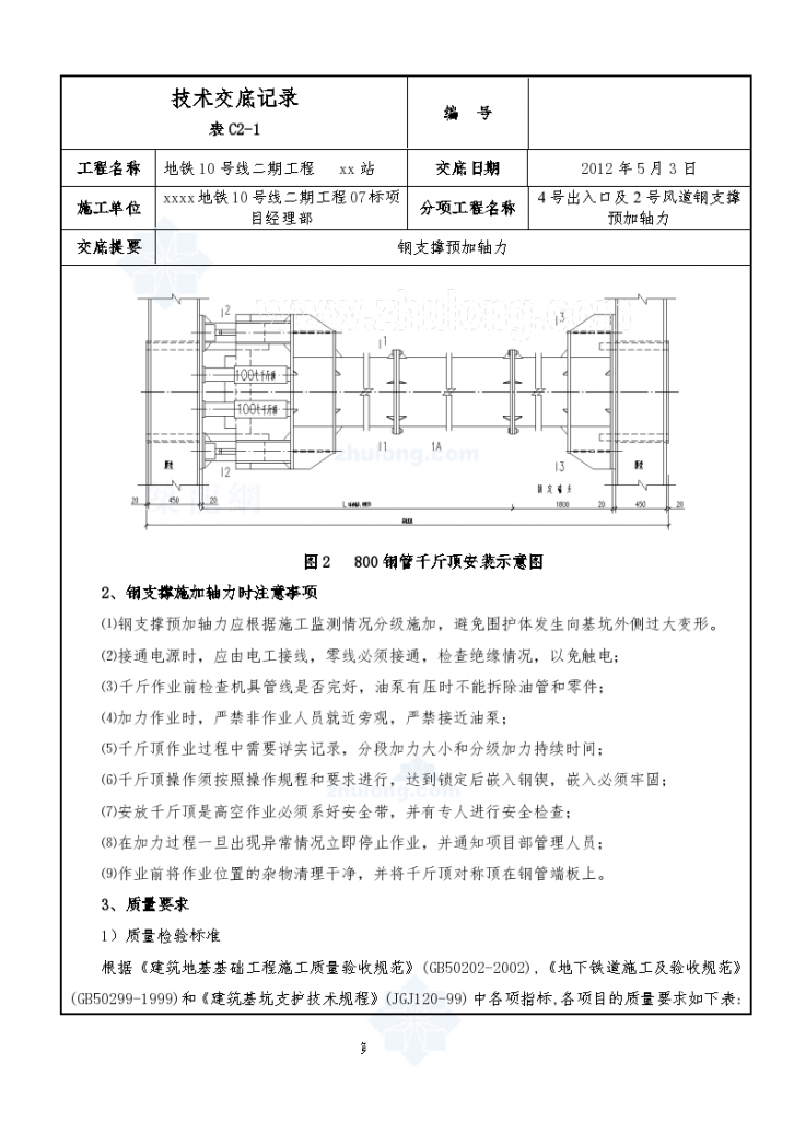 北京地铁车站深基坑钢支撑施加轴力施工技术交底-图二