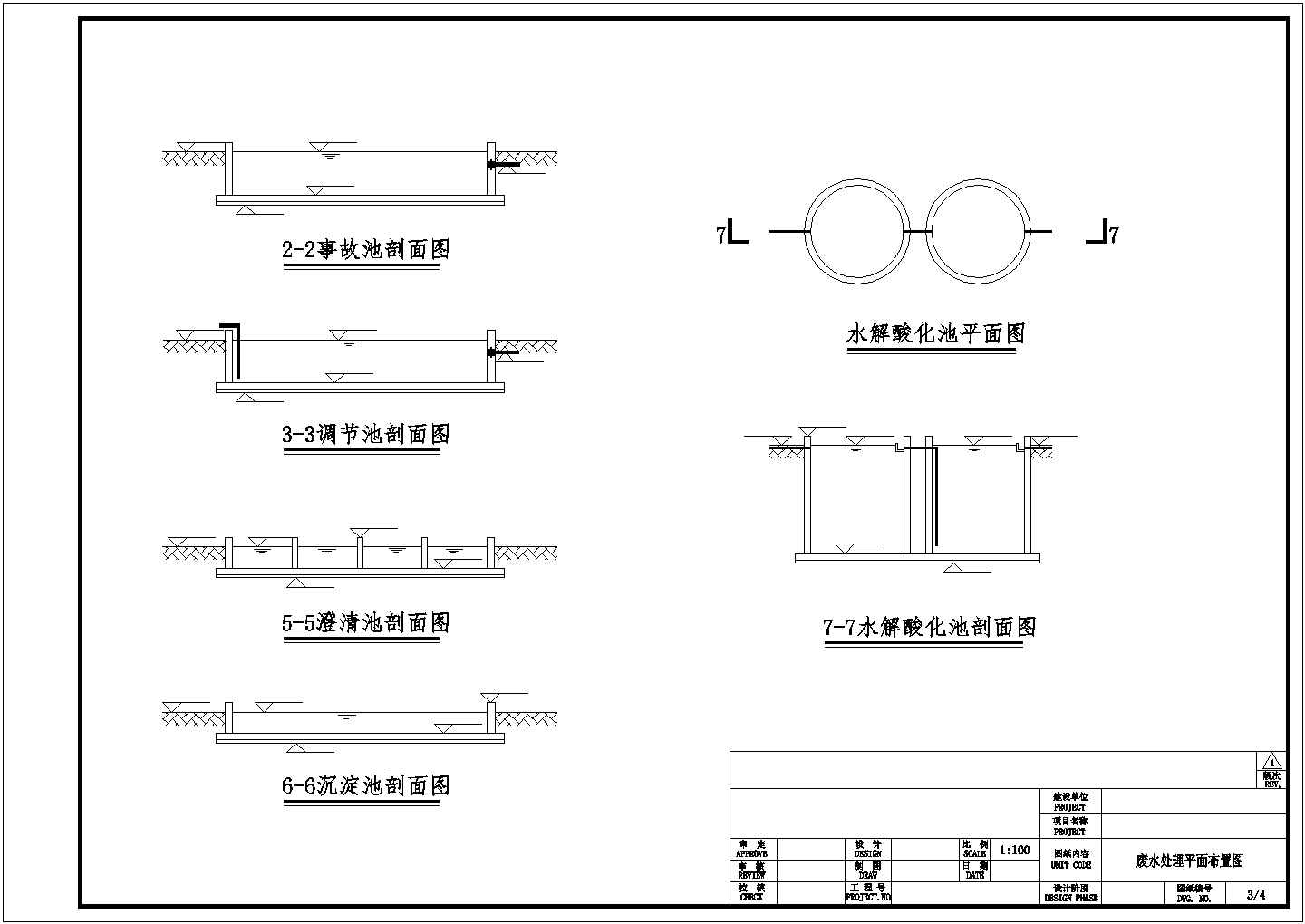 某城市化学厂废水处理工程工艺流程整套施工CAD图