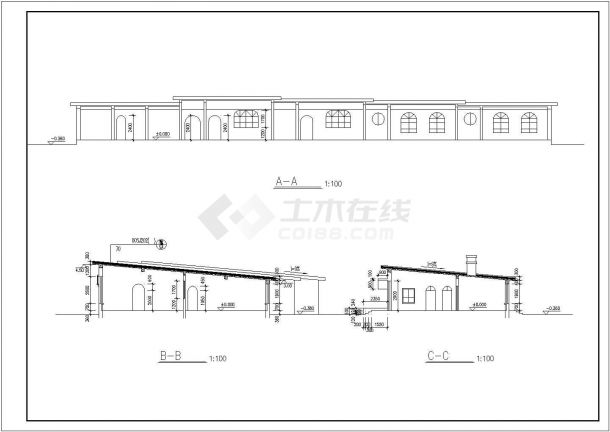 831平方米一层混凝土多孔砖幼儿园施工cad图（含平立剖面图，共六张）-图一