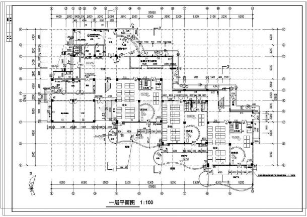 3034平方米三层框架结构幼儿园施工cad图，共十张-图二