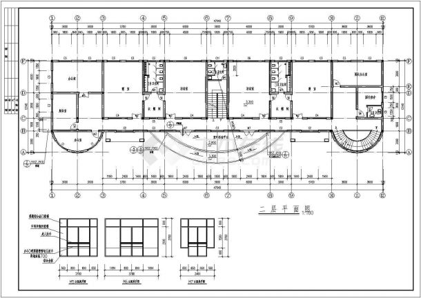 6班3层幼儿园建筑施工CAD布置图-图二