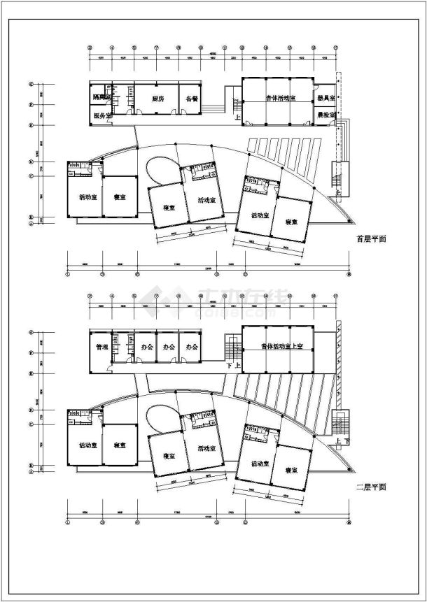 四川三层幼儿园教学楼设计建筑施工cad图，共三张-图二