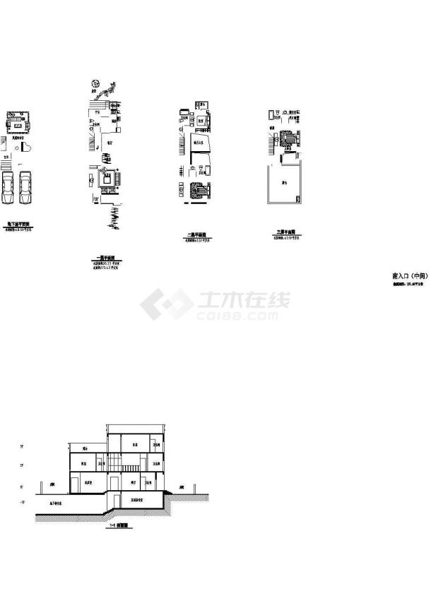 三层合院住宅建筑住宅楼设计CAD图-图一