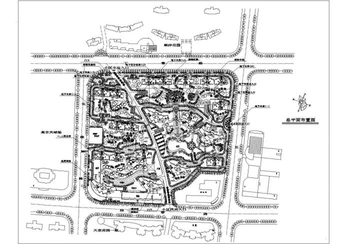 某城市正方形地块高级花园式住宅小区规划设计cad总平面布置图（标注详细）_图1