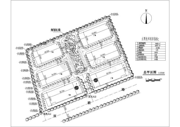 某规划用地面积19136㎡高科技工业园区规划设计cad总平面方案图（含技术经济指标）-图一