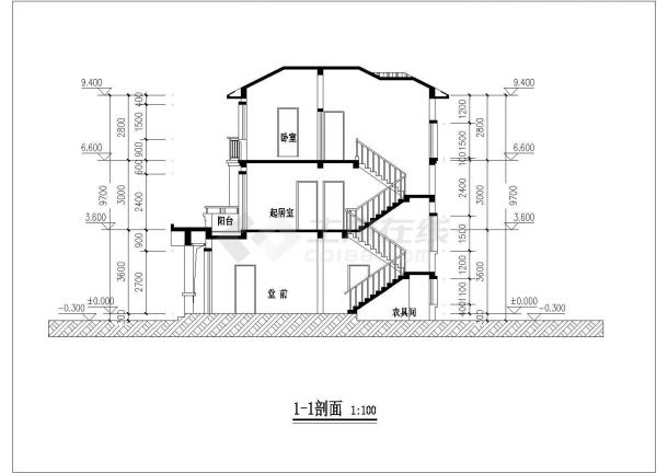 南京某村镇194平米3层砖混结构乡村民居楼建筑设计CAD图纸-图二