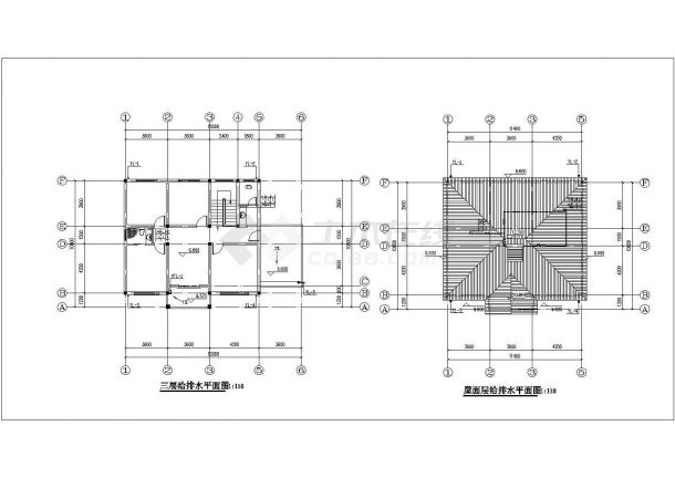 绍兴市某村镇3层砖混结构简约型乡村民居楼给排水设计CAD图纸-图二