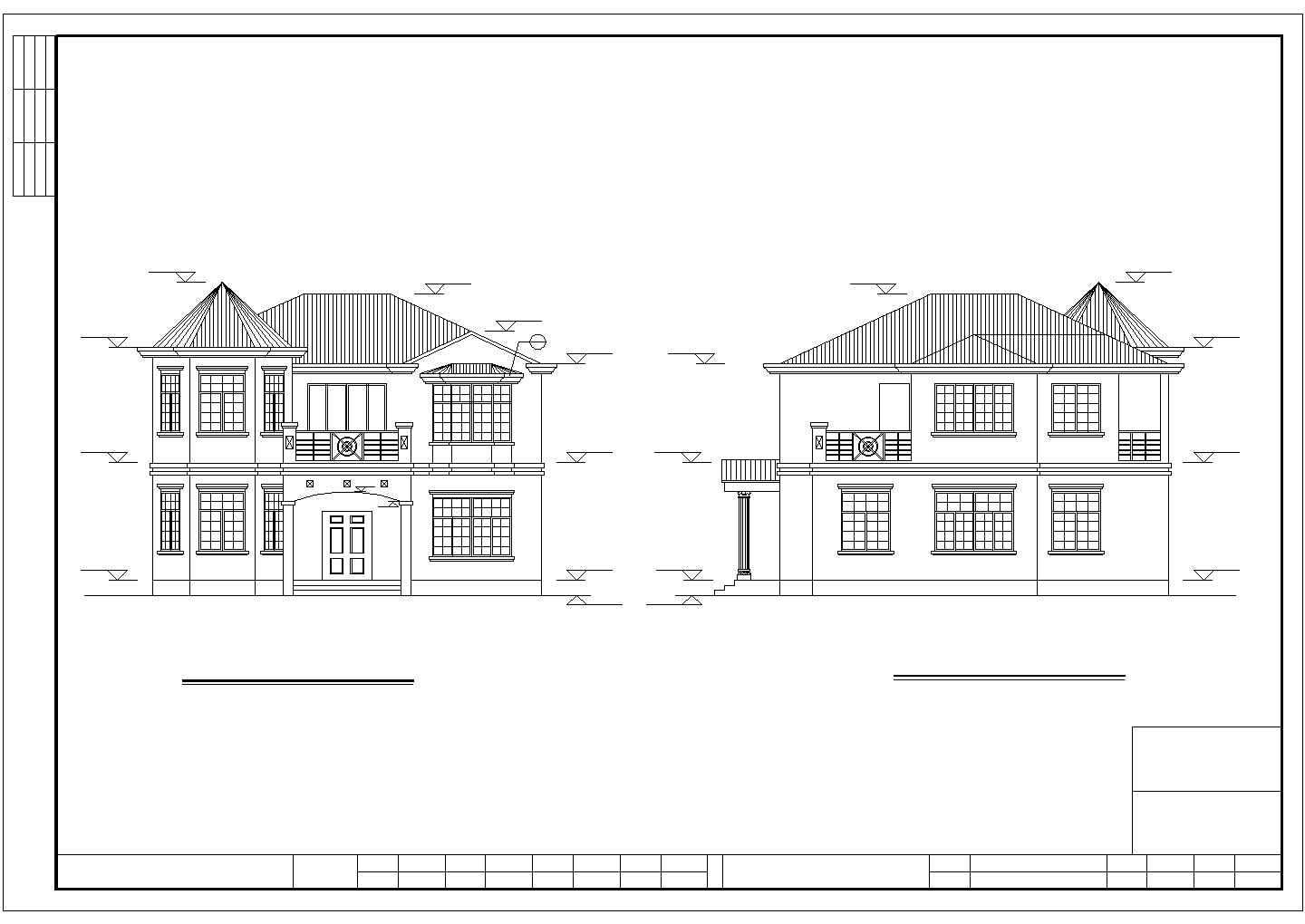 某2层框混结构单体乡村别墅全套平立剖面设计CAD图纸