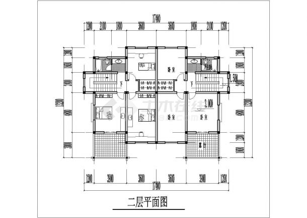 537平米2层框混结构两户并联式别墅楼平立剖面设计CAD图纸（含地下室）-图一
