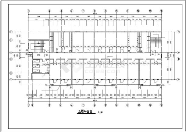 某5层宿舍楼建筑平立剖面cad施工图纸-图二