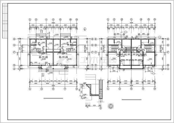 320平米2层框混结构两户并联式高档别墅建筑+结构设计CAD图纸-图二
