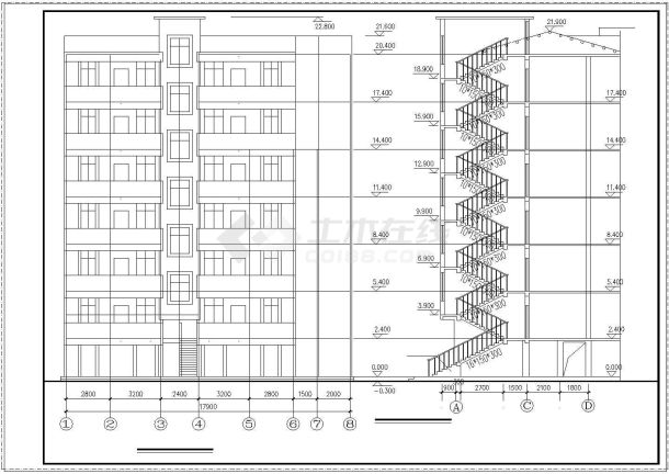 某7层住宅楼结构cad设计施工图(底层为车库)-图二