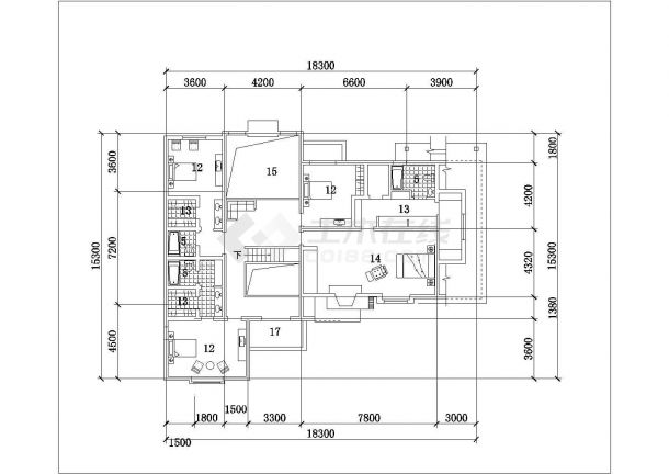 365平米2层混合结构独栋别墅平立面设计CAD图纸（含车库）-图一