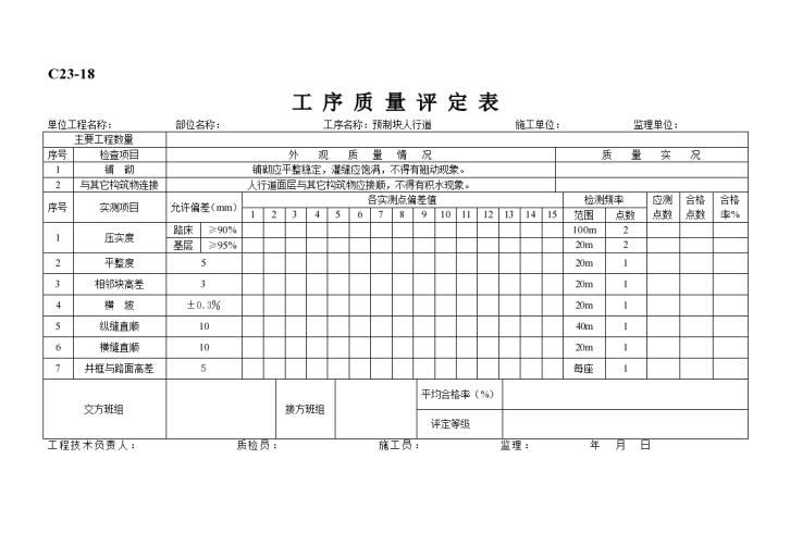 预制块人行道工序质量评定-图一