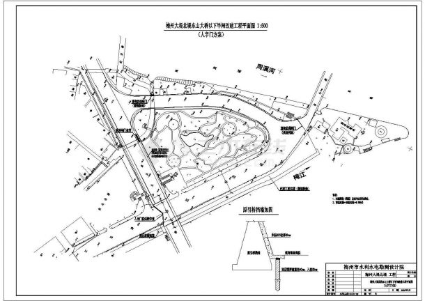 某大堤北堤东山大桥以下旱闸改建工程设计cad总平面施工图（含人字门与推拉门两种方案）-图一