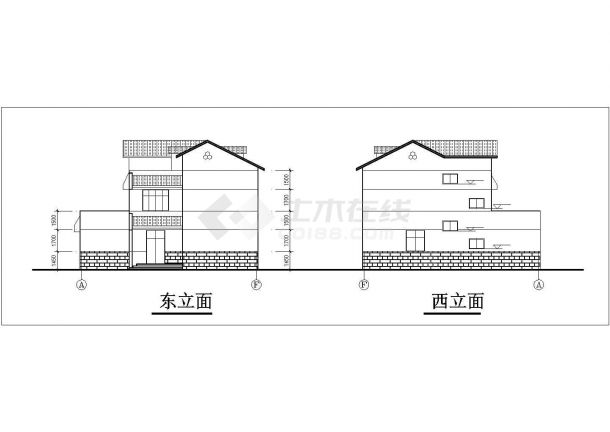 378平米3层框混结构单体乡村自建楼建筑设计CAD图纸（含阁楼）-图一