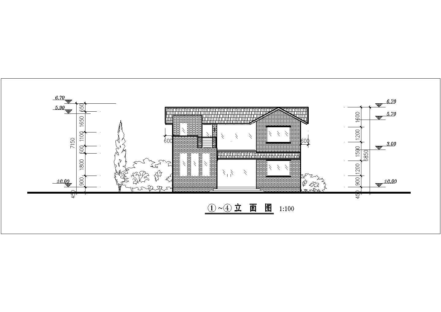 兰州某村镇133平米2层砖混结构农村自建房平立剖面设计CAD图纸