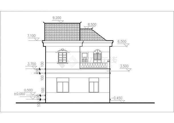 某现代化村镇340平米两户并联式农村住宅楼平立剖面设计CAD图纸-图一