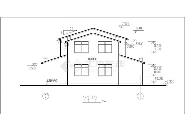 苏州市苏安新村195平米2层砌体结构自建房平立剖面设计CAD图纸-图二