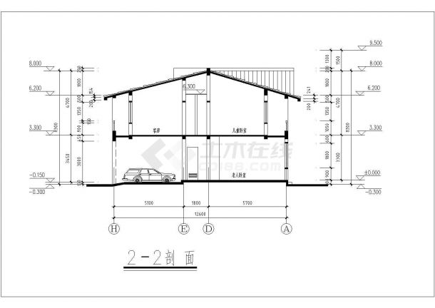 乐山市某村镇190平米2层砖混结构乡村别墅楼平立剖面设计CAD图纸-图二
