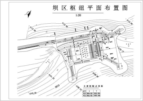 某大型水库坝区枢纽平面布置cad设计施工图（标注详细）-图一