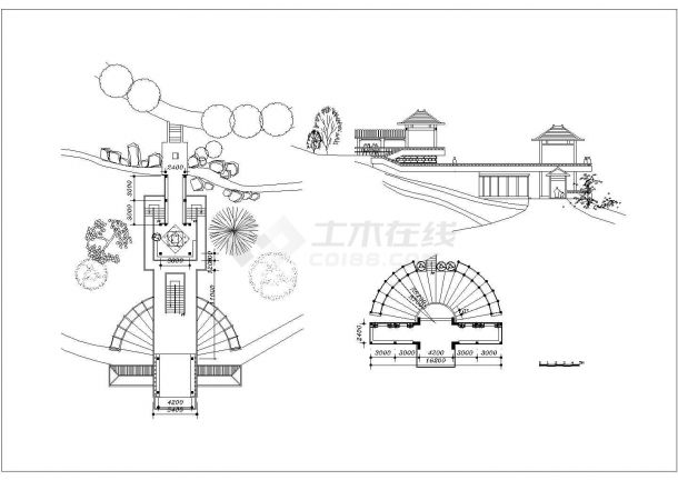 太原市某风景区大型水榭仿古景观台建筑设计CAD图纸-图一
