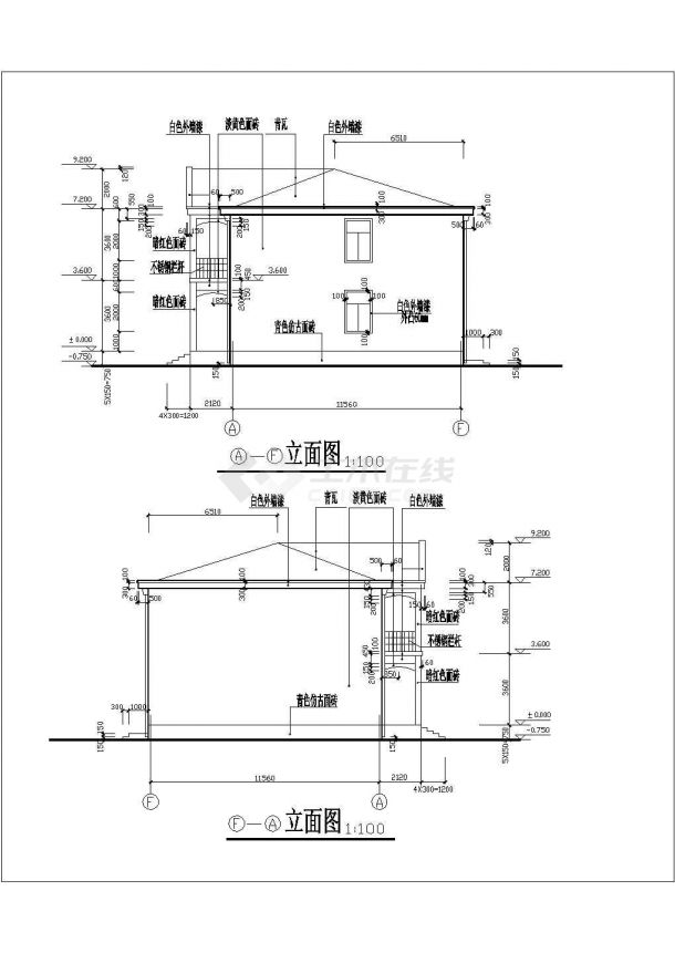 贵阳市某村镇224平米2层框混结构乡村别墅建筑+结构设计CAD图纸-图二