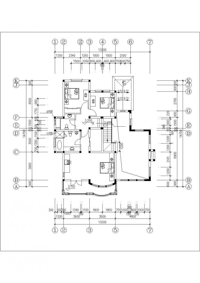 长春市某村镇221平米2层混合结构独栋别墅平立剖面设计CAD图纸_图1