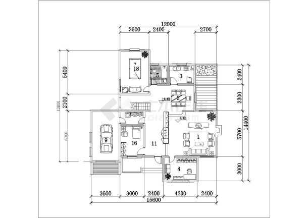 西宁市某村镇245平米2层砖混结构乡村别墅平立面设计CAD图纸-图一
