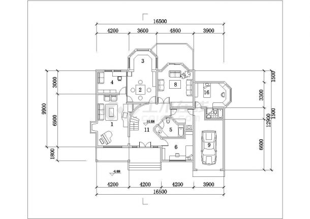 287平米3层框架结构乡村自建别墅平立面设计CAD图纸-图一