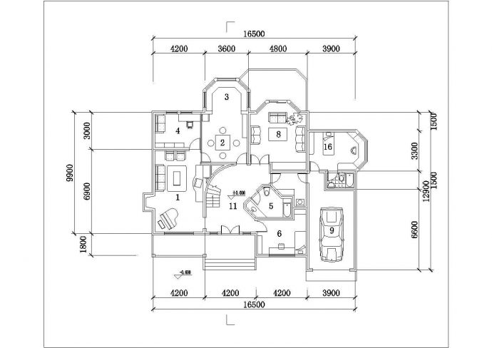 287平米3层框架结构乡村自建别墅平立面设计CAD图纸_图1