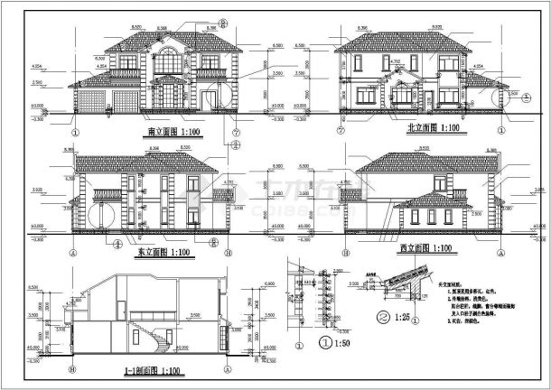 天水市某现代村镇348平米2层框架结构单体别墅建筑设计CAD图纸-图二
