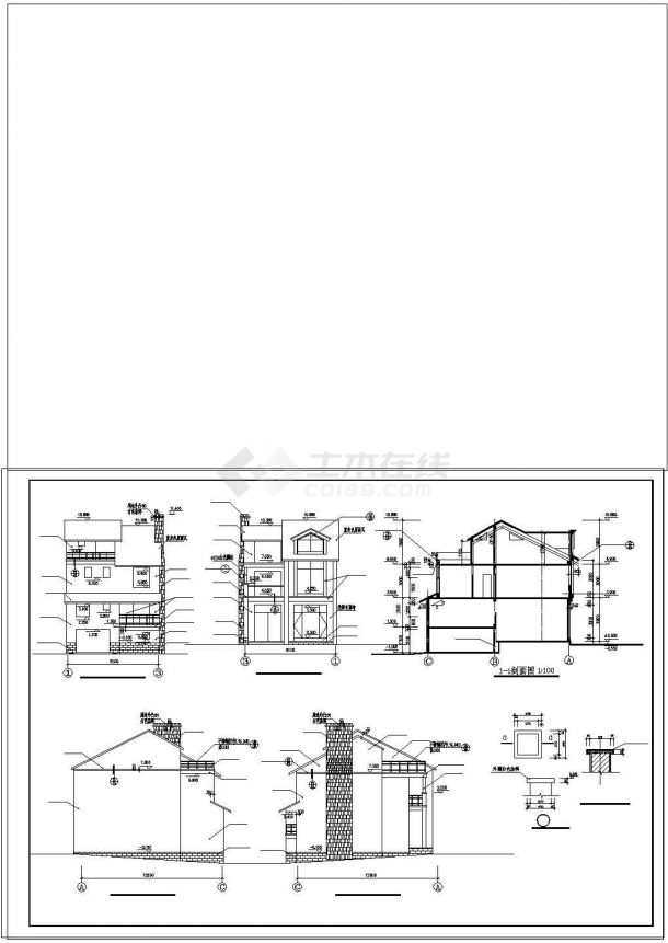 某小区联排别墅建筑设计施工cad图纸-图二