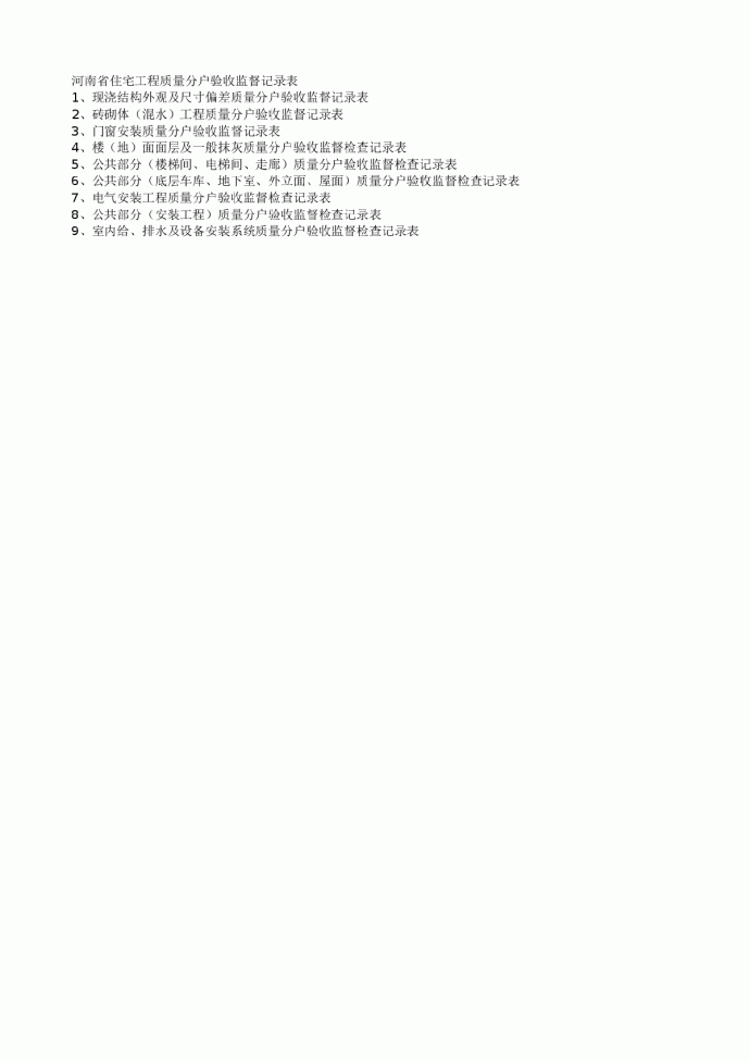 河南省住宅工程质量分户验收监督记录表_图1