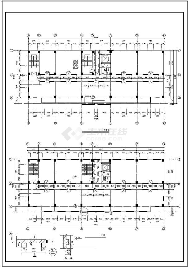 北京高层写字楼建筑cad施工设计图-图二