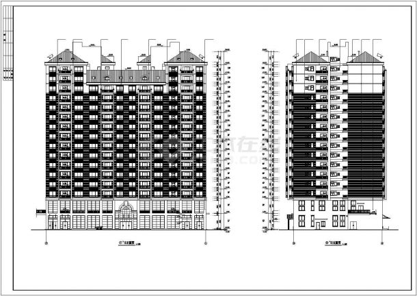 湘江明珠高层住宅平立面cad图，共四张-图二