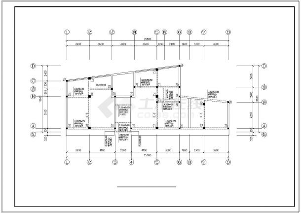 某二层商住楼结构cad施工设计图-图一