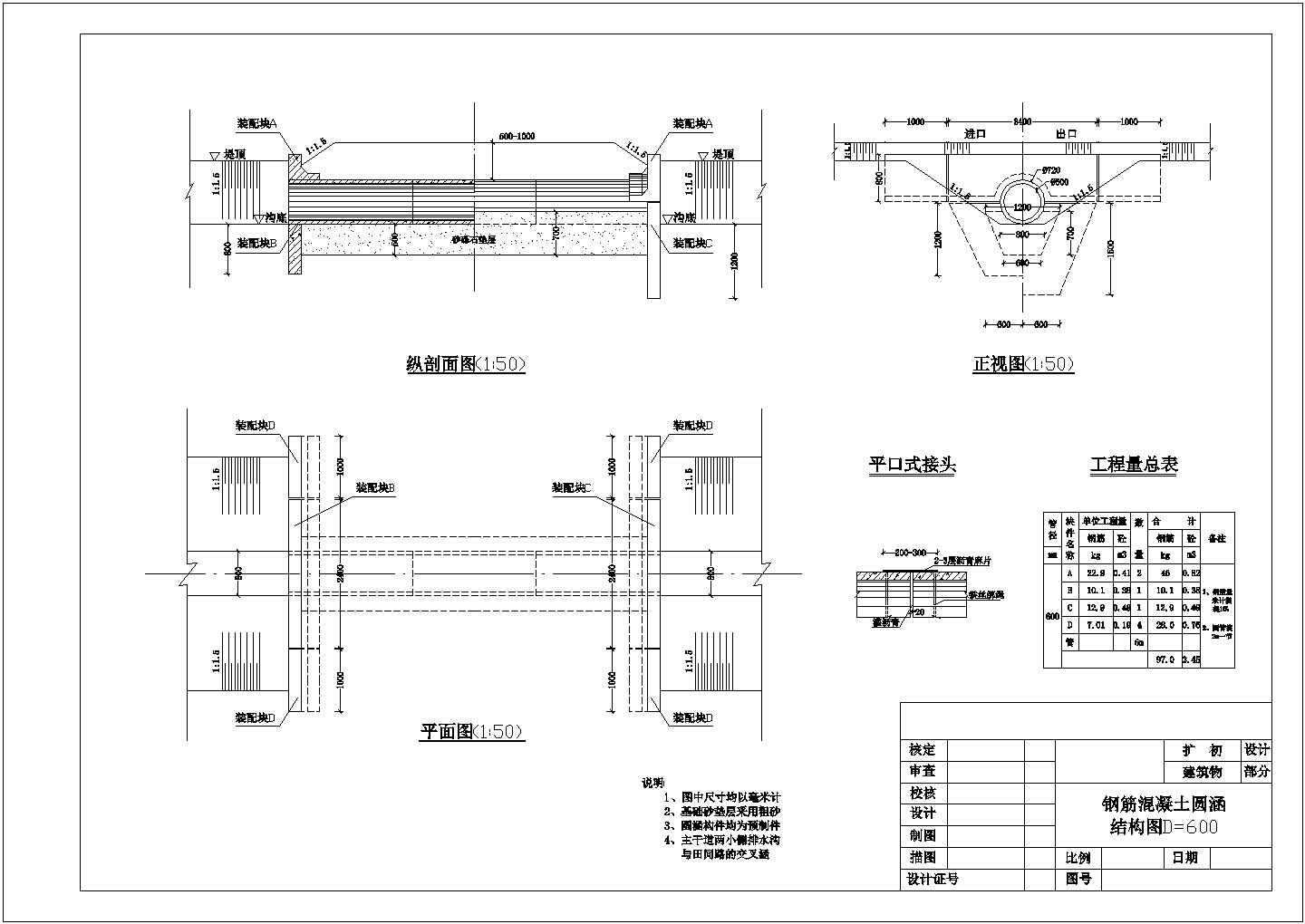 【最新】某水利工程钢筋混凝土圆涵结构设计CAD图纸