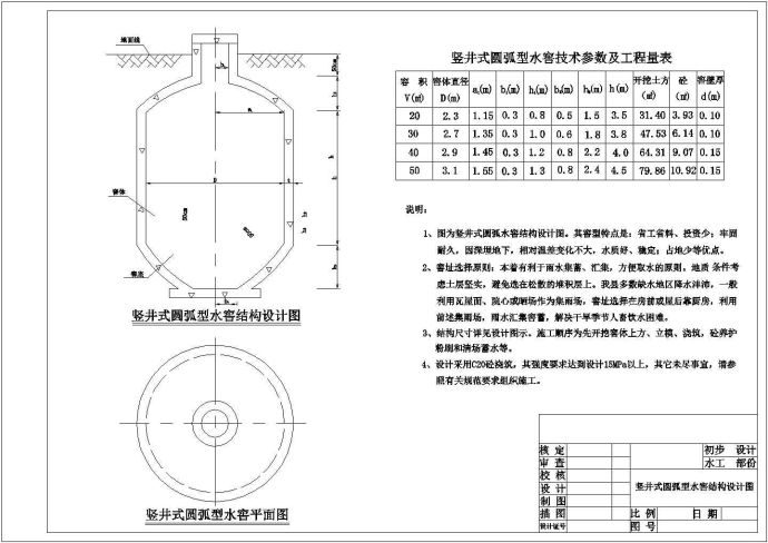 【最新】某竖井式圆弧型窖水窖结构设计CAD图纸_图1