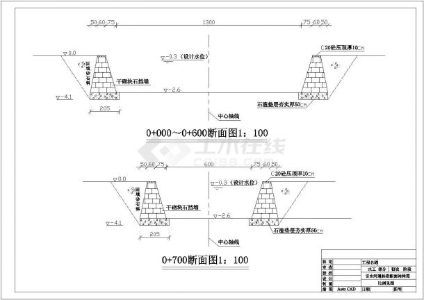 【最新】某引水河道标准断面结构设计CAD图纸-图二