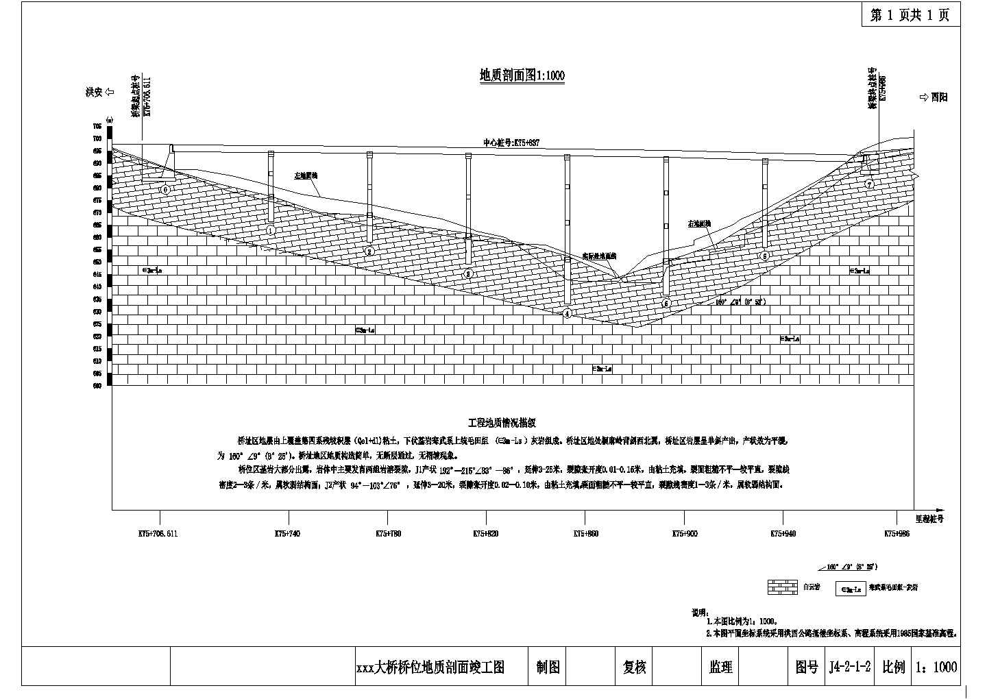 40m预应力混凝土连续T梁桥位地质剖面节点详图设计