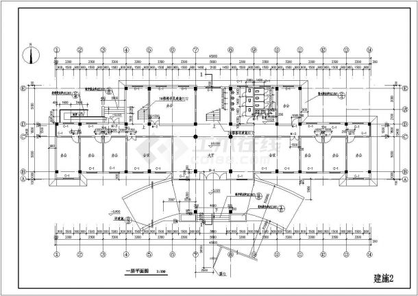 四层办公楼建施设计CAD图（顶层含坡屋顶）-图一