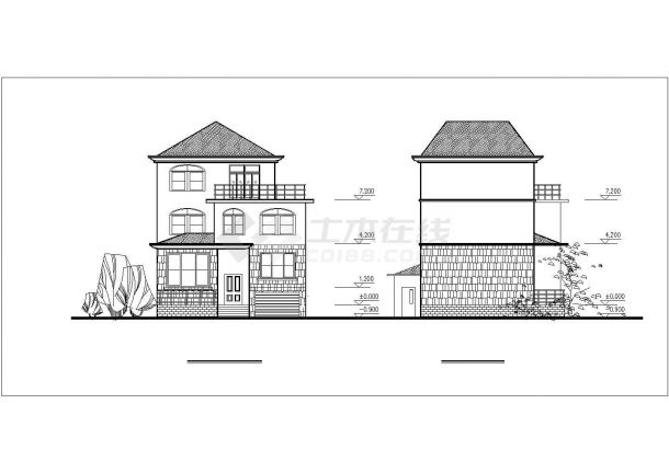 368平米3层框混结构乡村别墅平立面设计CAD图纸（含管道和电气图）-图一