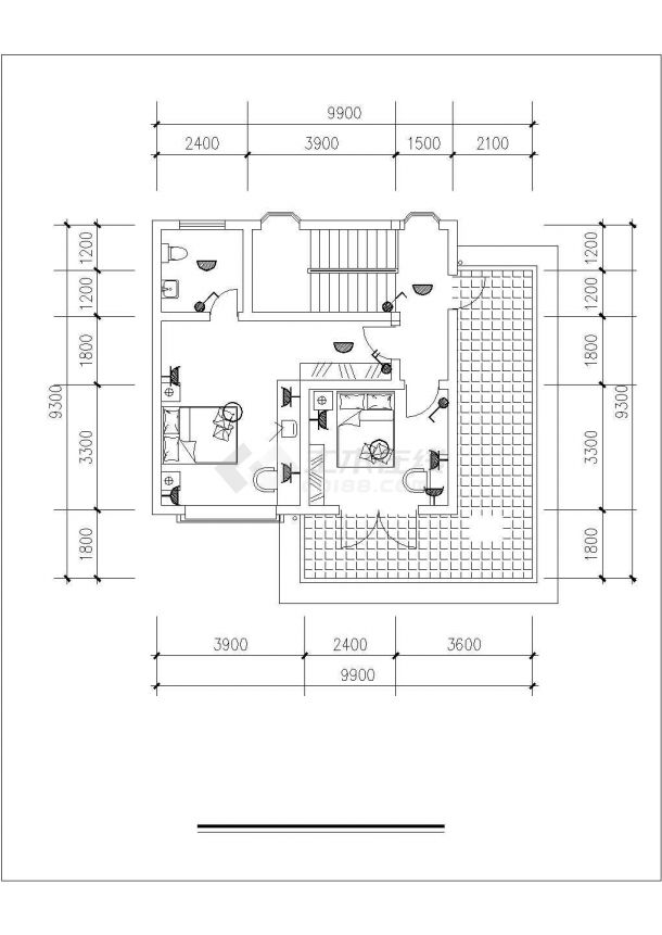 368平米3层框混结构乡村别墅平立面设计CAD图纸（含管道和电气图）-图二