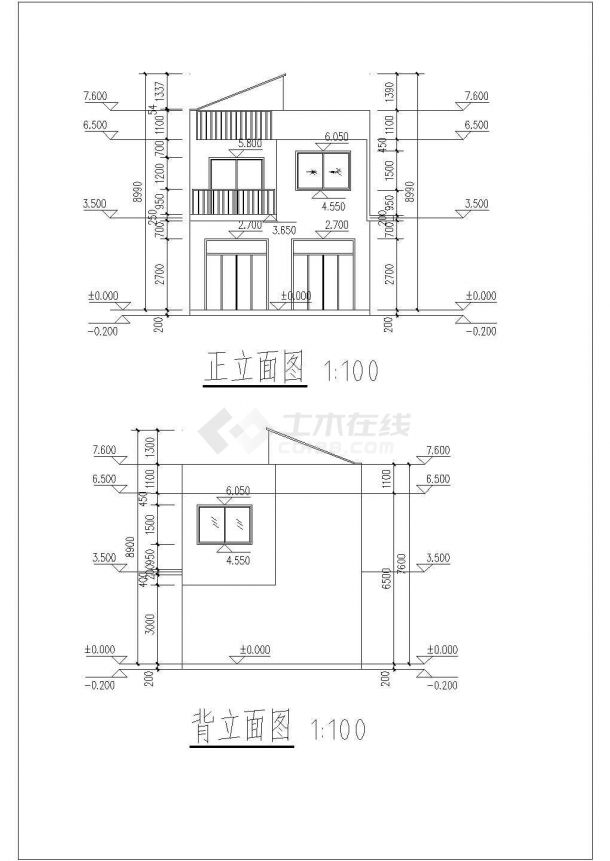 阜阳市某村镇320平米3层框架结构乡村民居楼平立剖面设计CAD图纸-图二