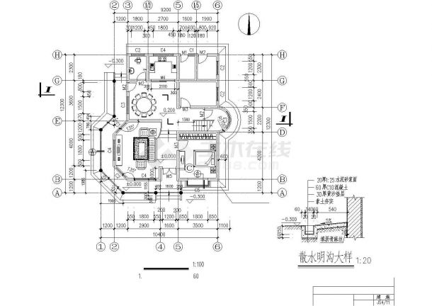 363平米3层砖混结构乡村自建别墅平立剖面设计CAD图纸-图二