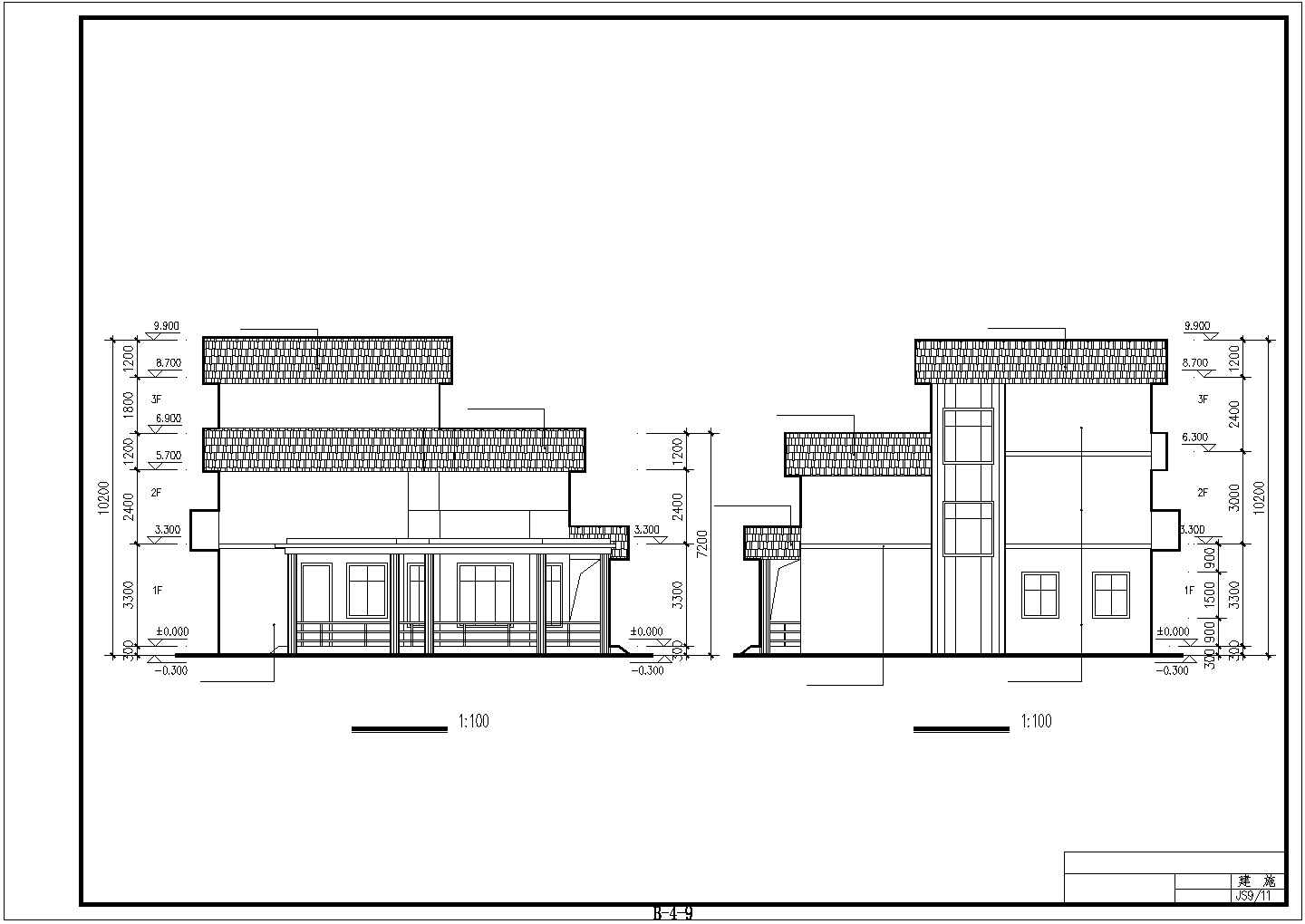 363平米3层砖混结构乡村自建别墅平立剖面设计CAD图纸
