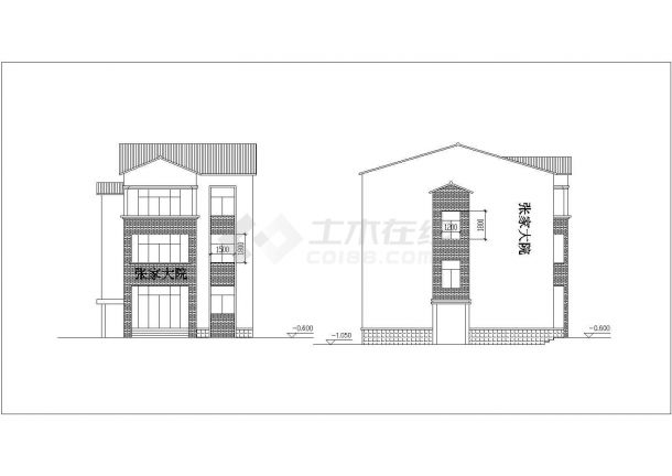 哈尔滨某现代化村镇405平米3层框架结构自建楼平立剖面设计CAD图纸-图一